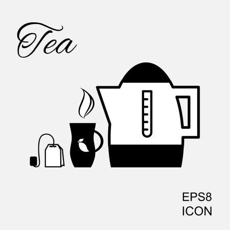 一杯の熱いお茶ベクトル アイコンとティーバッグ ピクトグラム ポットや急須のイラストのイラスト素材 ベクタ Image