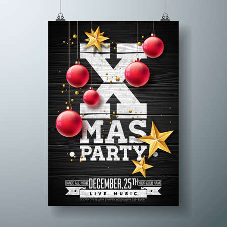 vector christmas party flyer design with holiday typography elements