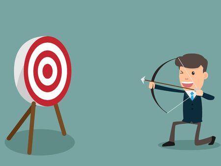 弓矢でターゲットを目指すハンサムなビジネスマンを決定 ビジネスターゲットと成功コンセプトベクトルイラスト のイラスト素材 ベクタ Image