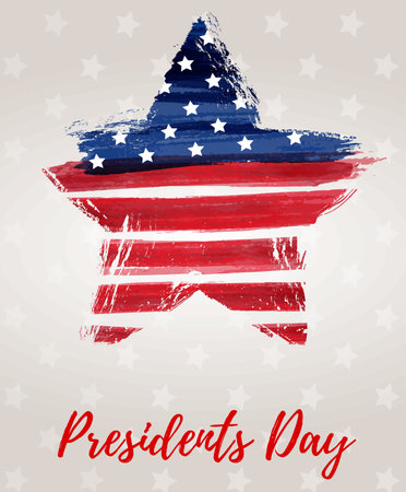 Usa presidents day background. abstract grunge brushed flag in star shape with text.