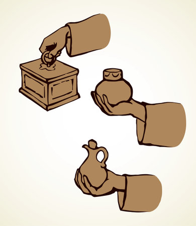 Holy God son baby messiah savior day on white backdrop text space. Line black ink drawn old orient Israel noel faith gospel logo icon sign pictogram emblem 3 set design in retro art doodle print style Logo