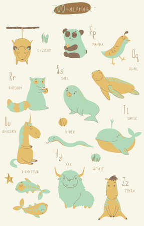 Leuke Dierentuin Alfabet In Vector K L M N O P Q R S T U V W X Y Z Letters Geisoleerde Illustratie Van Schattige Dieren Engels Leren Royalty Vrije Cliparts
