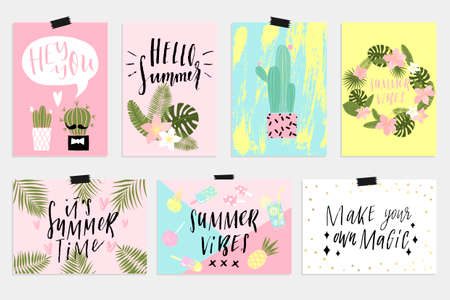 Summer greeting cards and posters with fun elements, hand drawn lettering and textures. Great for sale banners,Wallpaper, flyers, invitation, posters, brochure, voucher discount. - 78650305