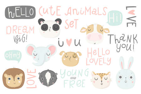 かわいい動物と保育園カード 手描きベクトルイラスト のイラスト素材 ベクタ Image