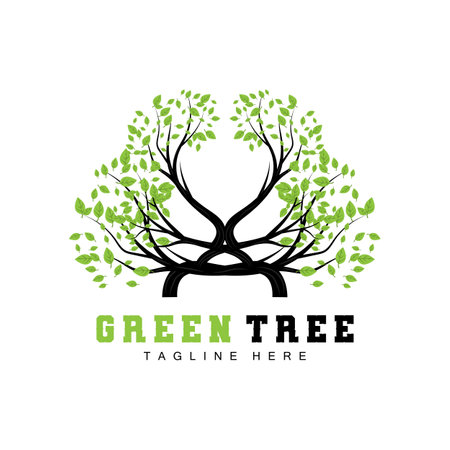Green tree logo design, bonsai tree logo illustration, leaf and wood vector