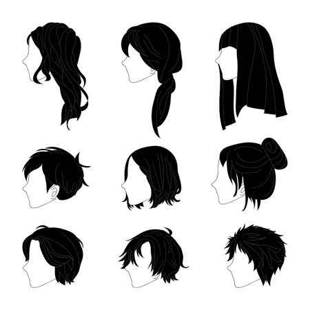 男性と女性の髪の図面のコレクション髪型サイド ビューを設定します 白い背景で隔離のベクトル図 のイラスト素材 ベクタ Image 男性と女性の髪の図面のコレクション髪型サイド ビューを設定します 白い背景で隔離のベクトル図 のイラスト素材 ベクタ Image