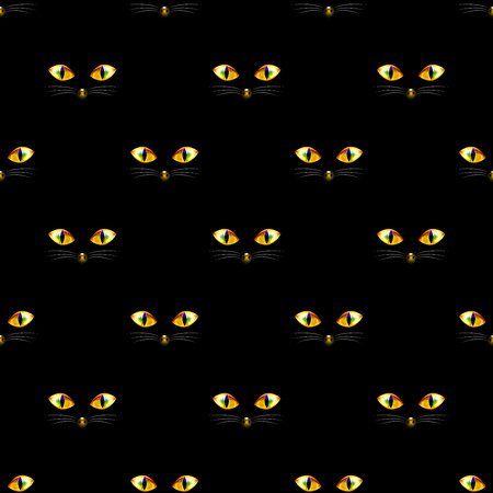 Cat golden eye seamless on black background. vector illustration.