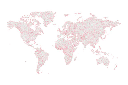 low poly world map on grey and red vector