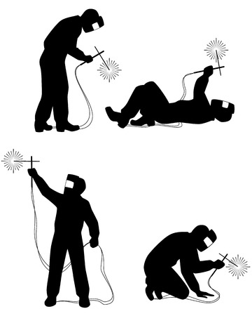 Vector illustration of a welders silhouettes set