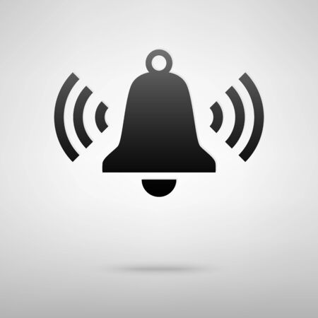 Ringing bell black icon. Vector illustration with shadow