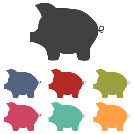 dolar: Pig money bank icons set isolated on white background