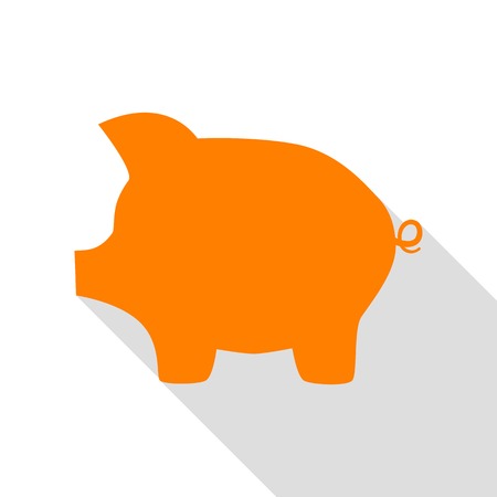 dolar: Pig money bank sign. Orange icon with flat style shadow path. Hình minh hoạ