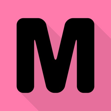 文字 M サインはデザイン テンプレートの要素です ピンクの背景にフラット スタイル シャドウ パスと黒のアイコン のイラスト素材 ベクタ Image