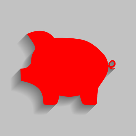 dolar: Pig money bank sign. Vector. Red icon with soft shadow on gray background.