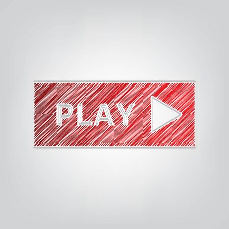 Play button sign red gradient scribble icon with artistic contour gray string on light gray background
