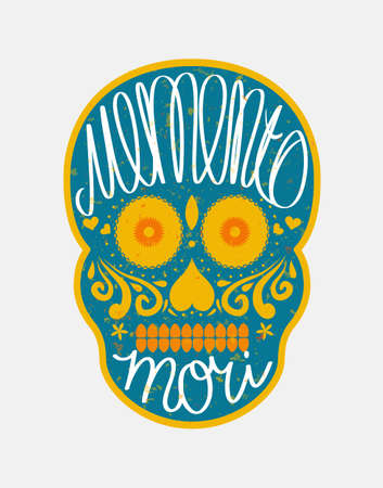 メメント森 メキシコ砂糖の頭骨 ラテン語 死を意識する レタリング 死者の日 Dia De Los Muertos の黒と白のイラスト のイラスト素材 ベクタ Image 38620843