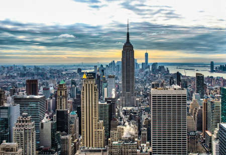 hdr of empire state building and manhattan panorama in nyc stock