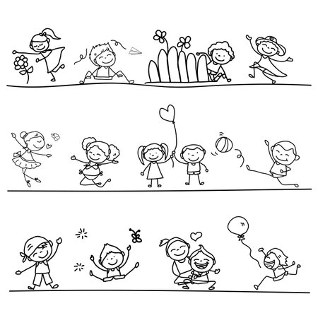 手描きの漫画幸せな子供たちのイラストのイラスト素材 ベクタ Image 手描きの漫画幸せな子供たちのイラストのイラスト素材 ベクタ Image