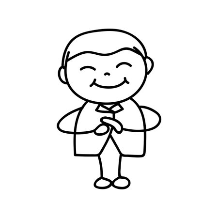 hand drawing cartoon character boy standing and greeting for