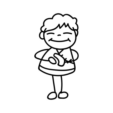hand drawing cartoon character boy standing and greeting for