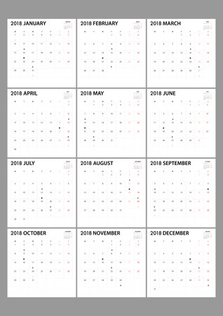 calendar for 2018 on white background for organization and business