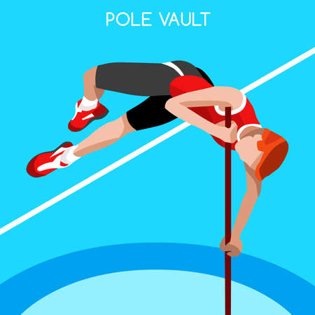 Athletics pole vault 2016 summer games icon set.3d isometric athlete.sporting championship international athletics competition.sport infographic pole vault athletics high jump vector illustration Vector Illustration