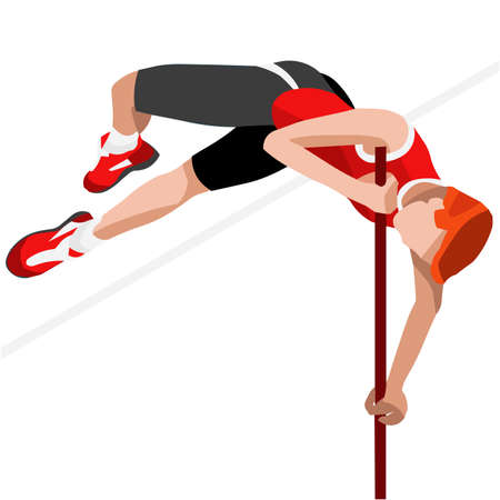 Athletics pole vault summer games icon set.3d isometric athlete.sporting championship international athletics competition.sport infographic pole vault athletics high jump vector illustration Vector Illustration