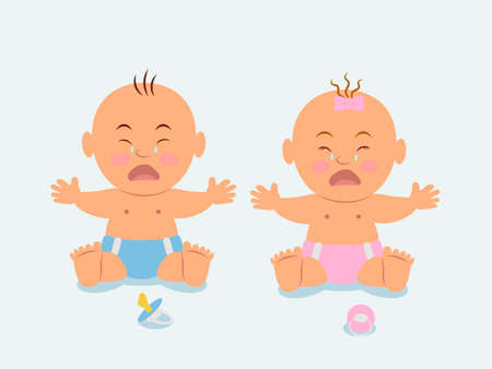 2 つの赤ちゃんのイラスト 男の子と女の子のおむつで座っていると 泣いています のイラスト素材 ベクタ Image 2 つの赤ちゃんのイラスト 男の子と女の子のおむつで座っていると 泣いています のイラスト素材 ベクタ Image