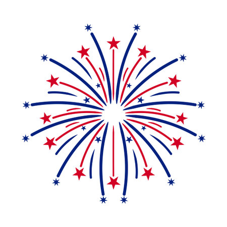 red, blue fireworks burst on white clip art preview