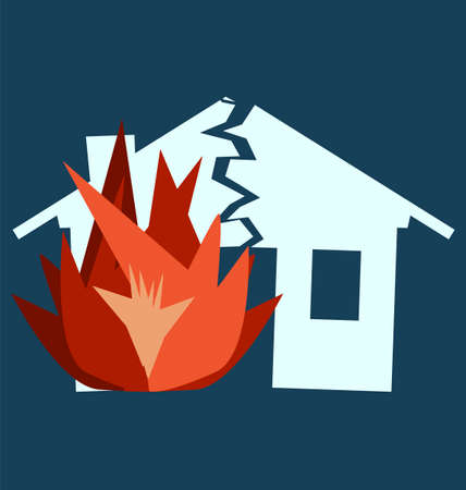 火災による被害 災害 危機や離婚の例として壊れた家のシルエットのイラスト素材 ベクタ Image