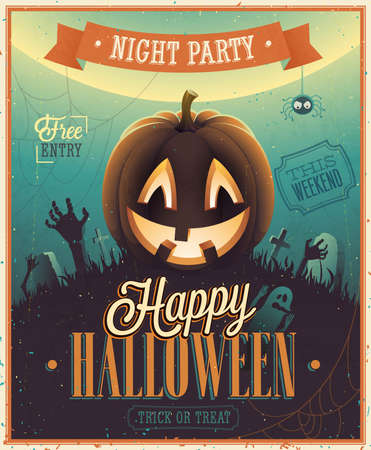 Moonlight lanterns: Happy Halloween Poster. Vector hình minh họa.