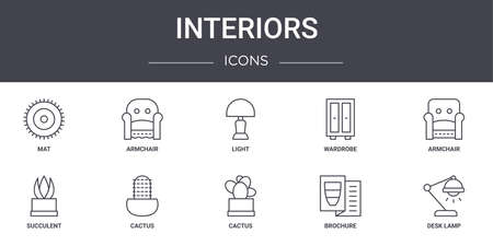 Set Of 10 Interiors Concept Line Icons.