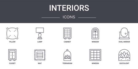 Set Of 10 Interiors Concept Line Icons