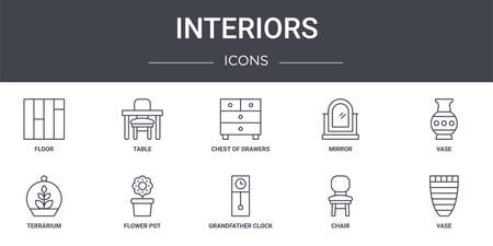 Set Of 10 Interiors Concept Line Icons