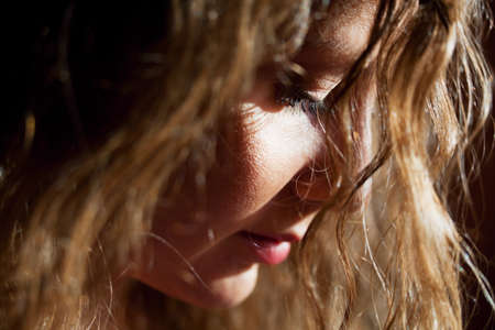 sad lonely: Sad woman looking down