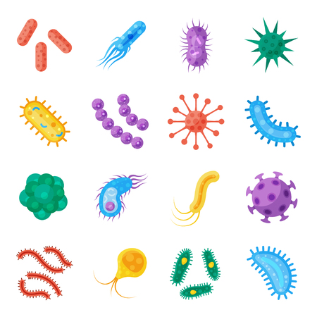 bacteria and germs colorful set micro organisms disease causing objects different types