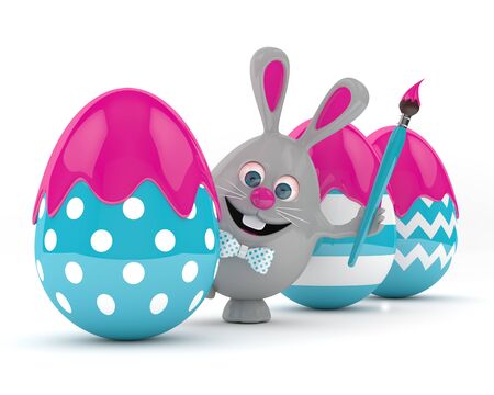 イースターのウサギの 3 D レンダリングの卵イースター エッグ ホワイト バック グラウンドを分離 の写真素材 画像素材 Image