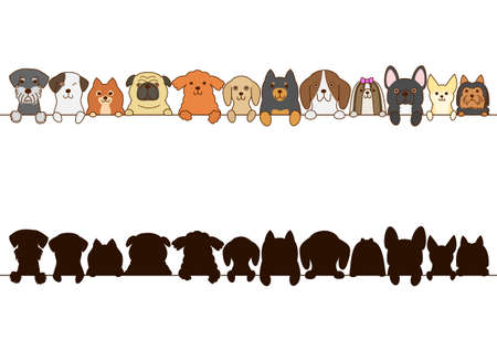 立っている小型犬前面と背部ボーダー セットのイラスト素材 ベクタ Image