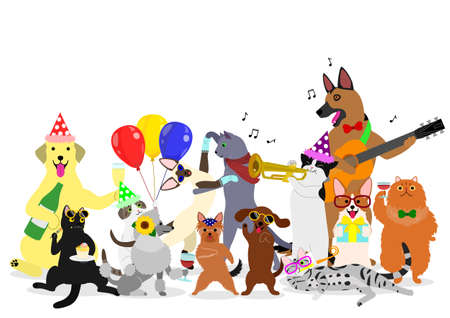 Party cats and dogs group. Vector Illustration