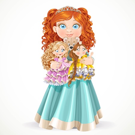 Mooie Kleine Prinses In Tiara Die Zacht Speelgoed Geïsoleerd Mooie Kleine Prinses In Tiara Houden Van Zacht Speelgoed