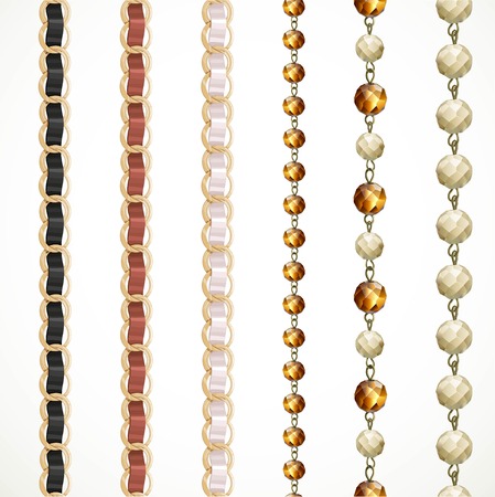 Chain belt with variations of color and a chain of large glass beads isolated on white background