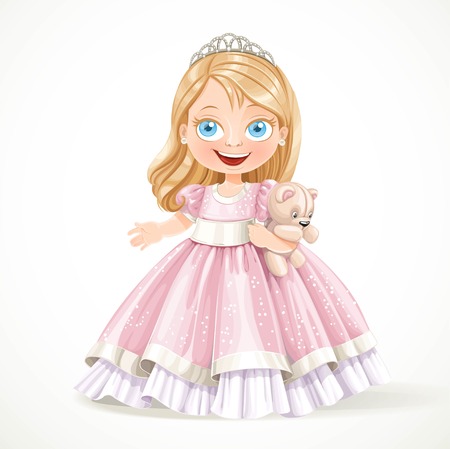 Mooie Kleine Prinses In Tiara Die Zacht Speelgoed Geïsoleerd Mooie Kleine Prinses In Tiara Houden Van Zacht Speelgoed