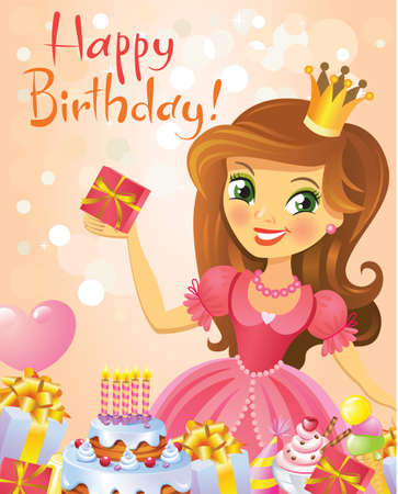 お誕生日おめでとう プリンセス グリーティング カード のイラスト素材 ベクタ Image お誕生日おめでとう プリンセス グリーティング カード のイラスト素材 ベクタ Image