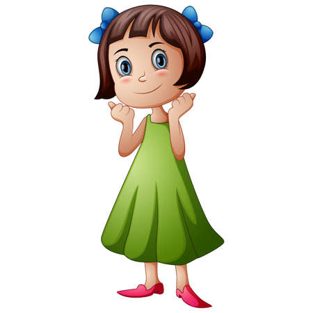 Vector illustration of cute schoolgirl cartoon giving thumbs up