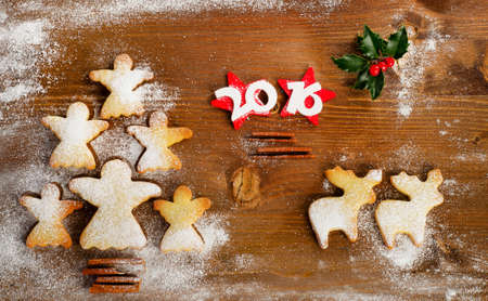Christmas Tree Of Homemade Angel Cookies On A Wooden Background 2016 New Year Top Christmas Tree Of Homemade Angel Cookies On A Wooden Background 2016 New Year Top