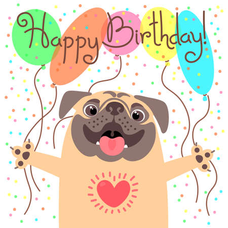 Cute happy birthday card with funny puppy.