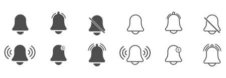 Symbole de signe de vecteur de jeu d'icônes de notification de cloche