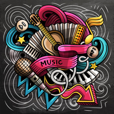 Illustration de griffonnages vectoriels dessinés à la main de musique. conception d'affiches musicales