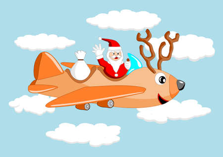 santa claus and reindeer airplane royalty free cliparts vectors