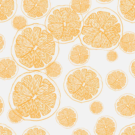 新鮮なオレンジの背景 落書き壁紙ベクトル 新鮮なフルーツコレクションとカラフルなシームレスなパターン 装飾イラスト 印刷に最適のイラスト素材 ベクタ Image